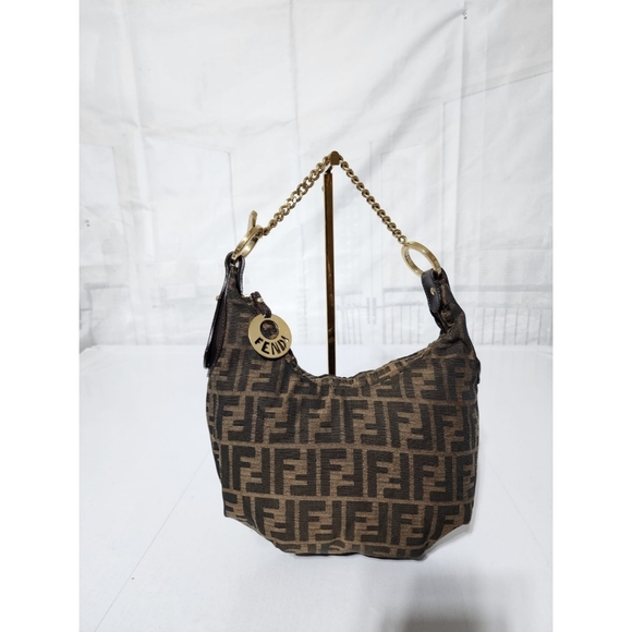Fendi Zucca Canvas and Leather Chef Chain Link Hobo Bag Brown - Picture 3 of 16